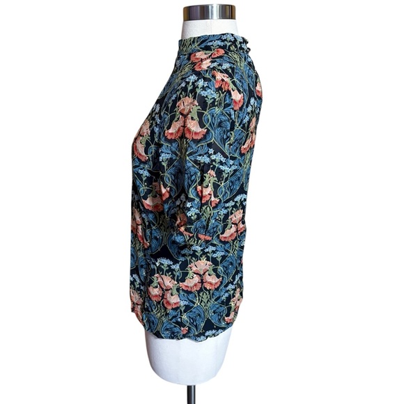 Meadow Rue Anthropologie Art Nouveau Floral Gold Metallic High Neck Keyhole Top - Picture 5 of 10